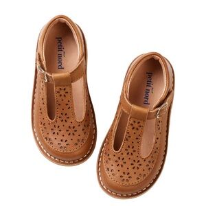 Petit Nord Low T-Bar Flower Mary Jane in Cognac. Size 26. Never worn, in the box